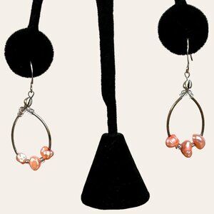 Liquid Silver Fresh Water Peach Pearls Dangle Earrings Tested Non-Reactive